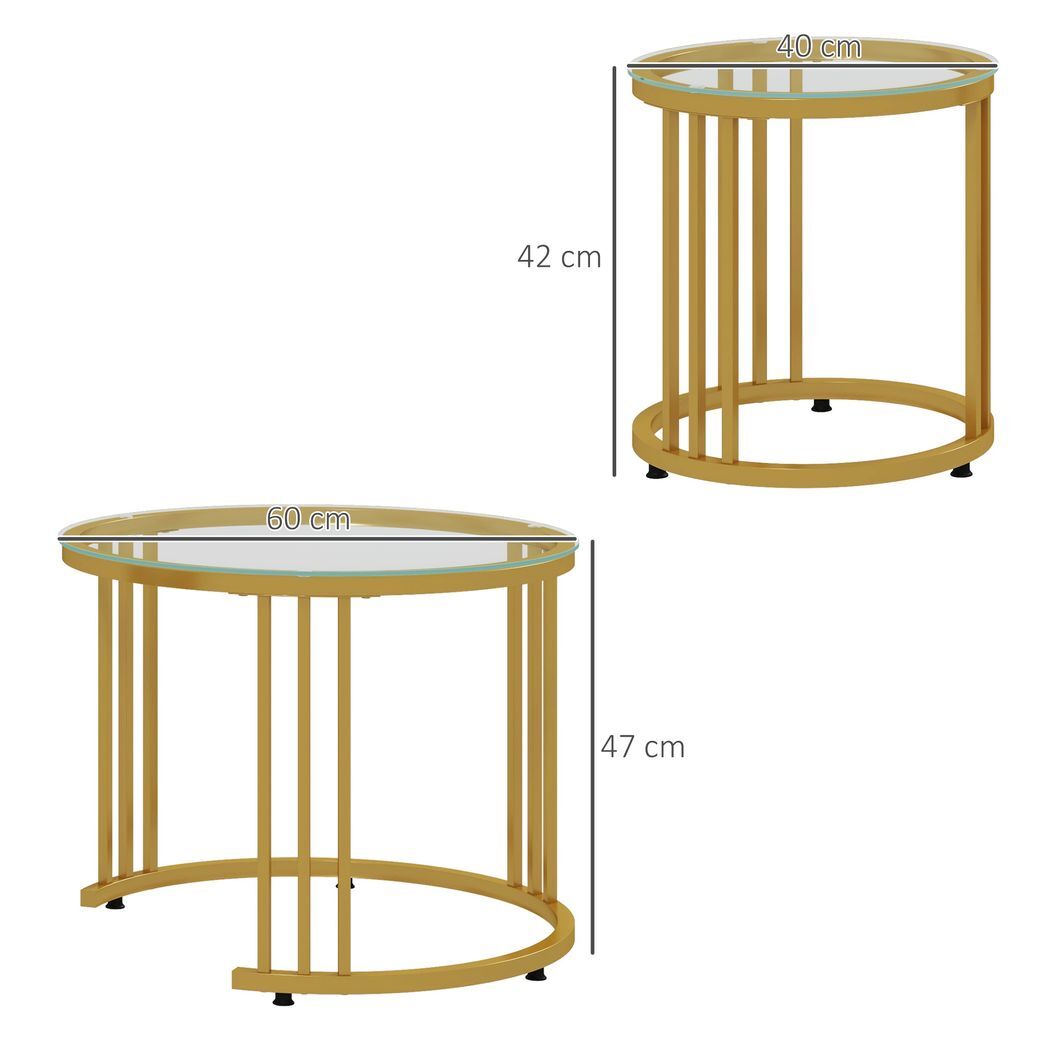 Svvalka2 Pieces Round Nesting Coffee Tables with Tempered Glass Top, Gold Tone
