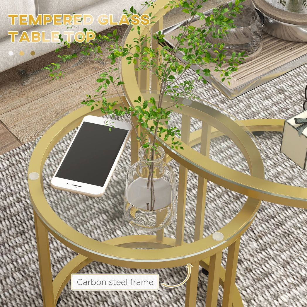 Svvalka2 Pieces Round Nesting Coffee Tables with Tempered Glass Top, Gold Tone
