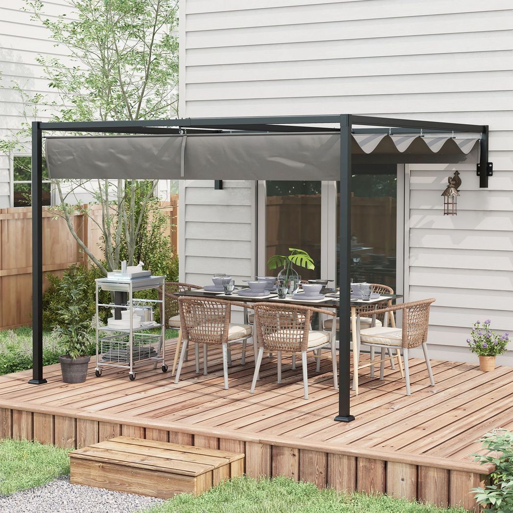 2 x 3(m) Wall Mounted Pergola with Retractable Sun Shade Canopy