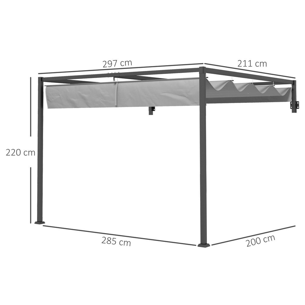 2 x 3(m) Wall Mounted Pergola with Retractable Sun Shade Canopy