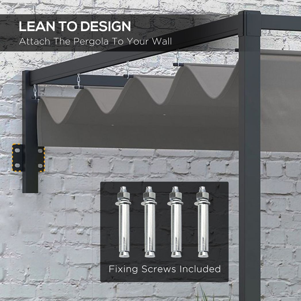 2 x 3(m) Wall Mounted Pergola with Retractable Sun Shade Canopy