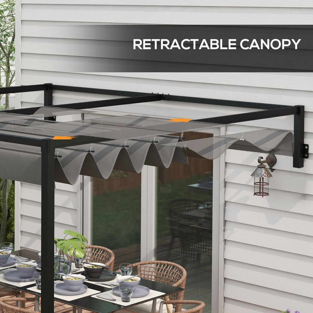 2 x 3(m) Wall Mounted Pergola with Retractable Sun Shade Canopy