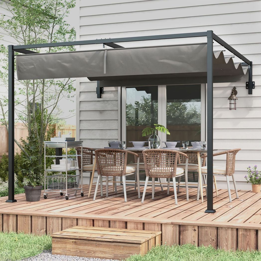 2 x 3(m) Wall Mounted Pergola with Retractable Sun Shade Canopy