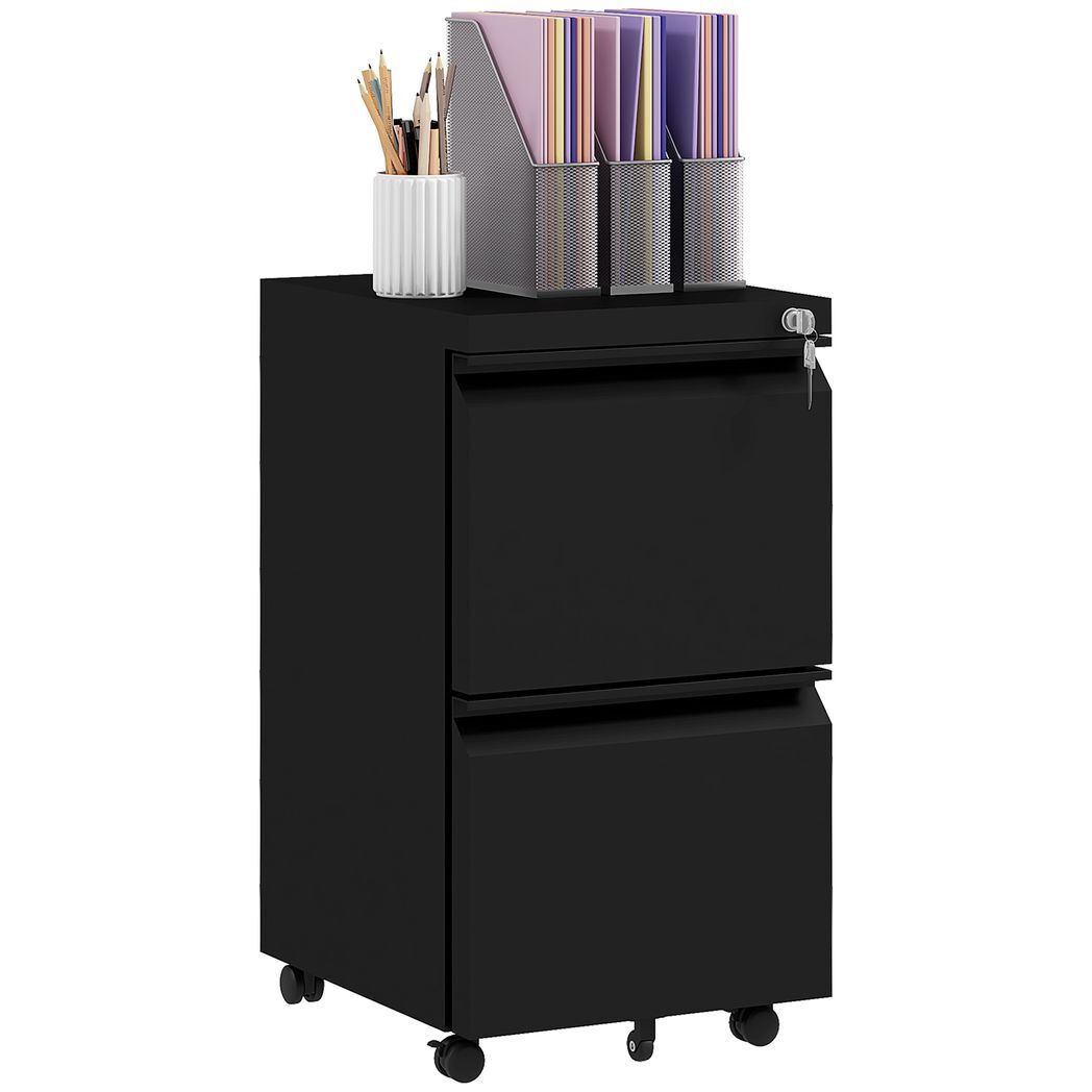 Vinsetto Steel File Cabinet with Lock Hanging Bar for Letter A4 Legal Size Black