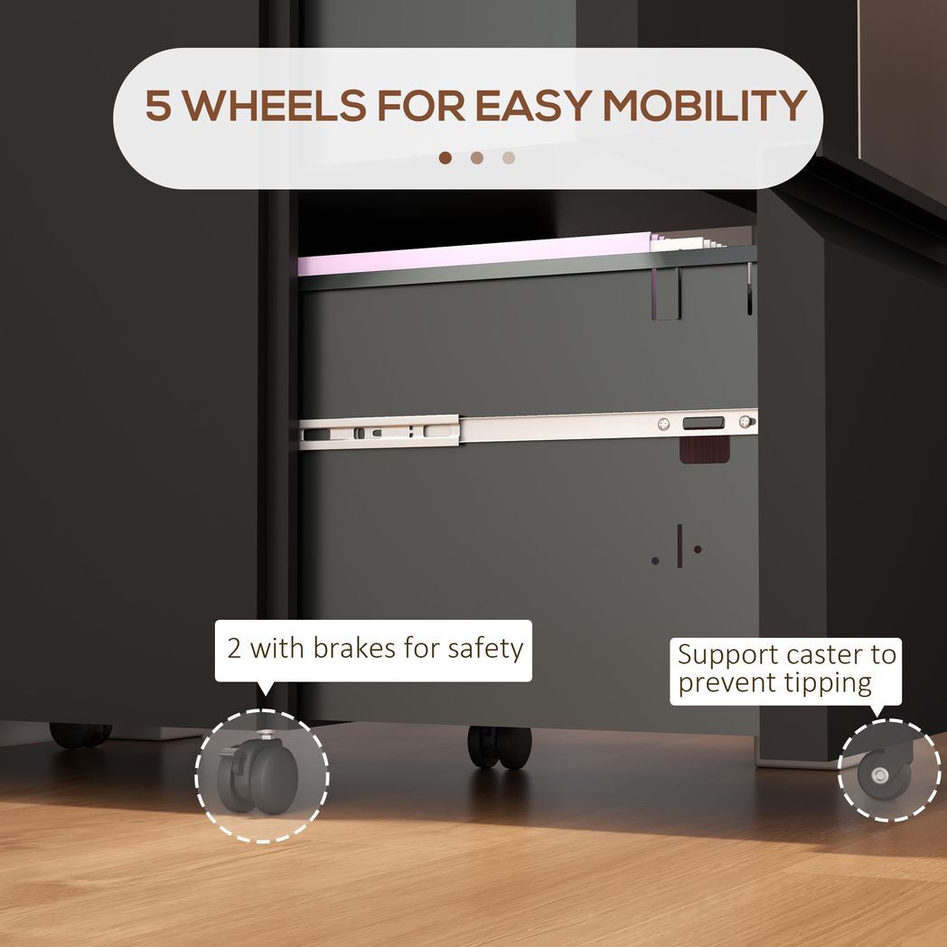 Vinsetto Steel File Cabinet with Lock Hanging Bar for Letter A4 Legal Size Black