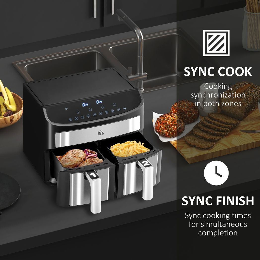 SvvalkaOil Free Dual Air Fryer 10-in-1 8L w/ Sync Cook & Sync Finish Timer 2400W