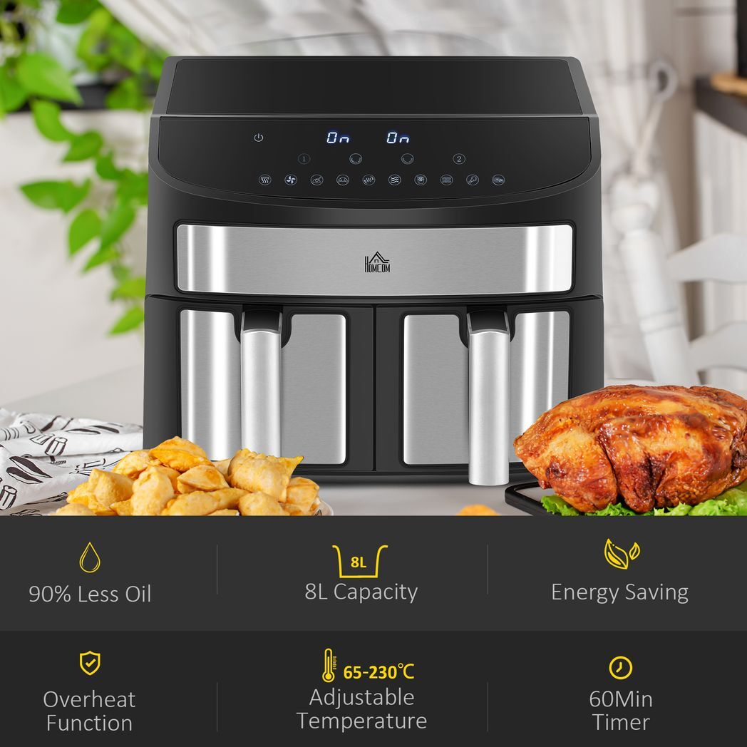 SvvalkaOil Free Dual Air Fryer 10-in-1 8L w/ Sync Cook & Sync Finish Timer 2400W