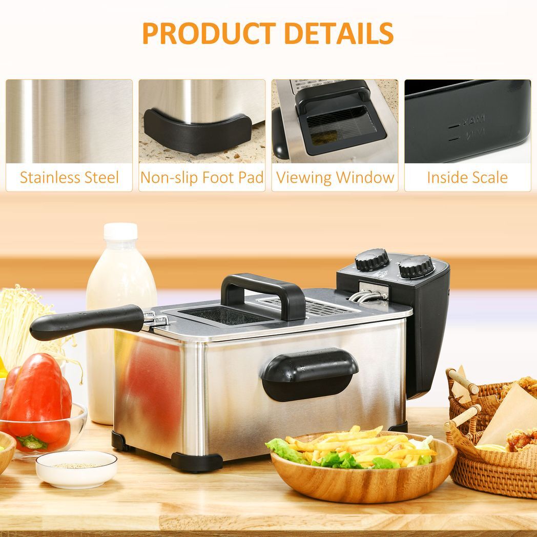 Svvalka3 Litre Deep Fat Fryer with Adjustable Temperature, 60min Timer, 2000W