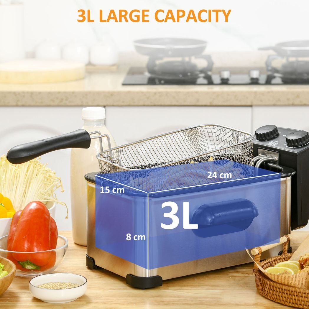 Svvalka3 Litre Deep Fat Fryer with Adjustable Temperature, 60min Timer, 2000W