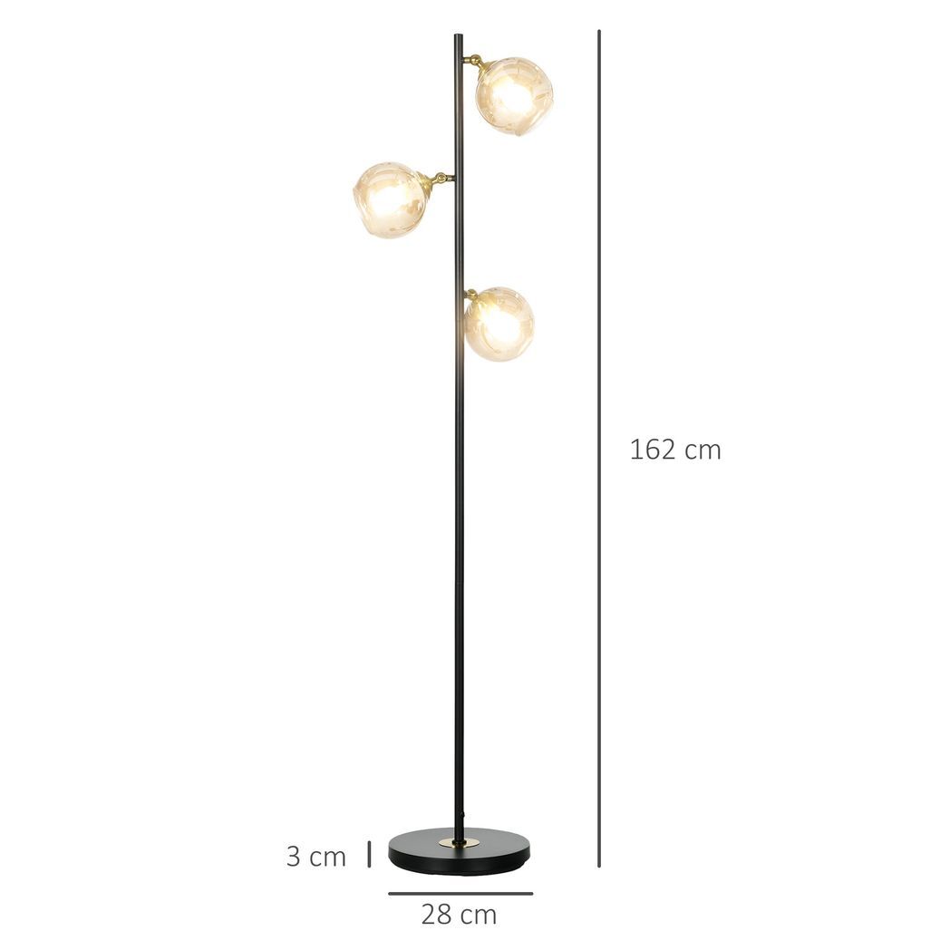 HOMCOM Modern Floor Lamp with Glass Global Shade, 3 Light, for Living Room