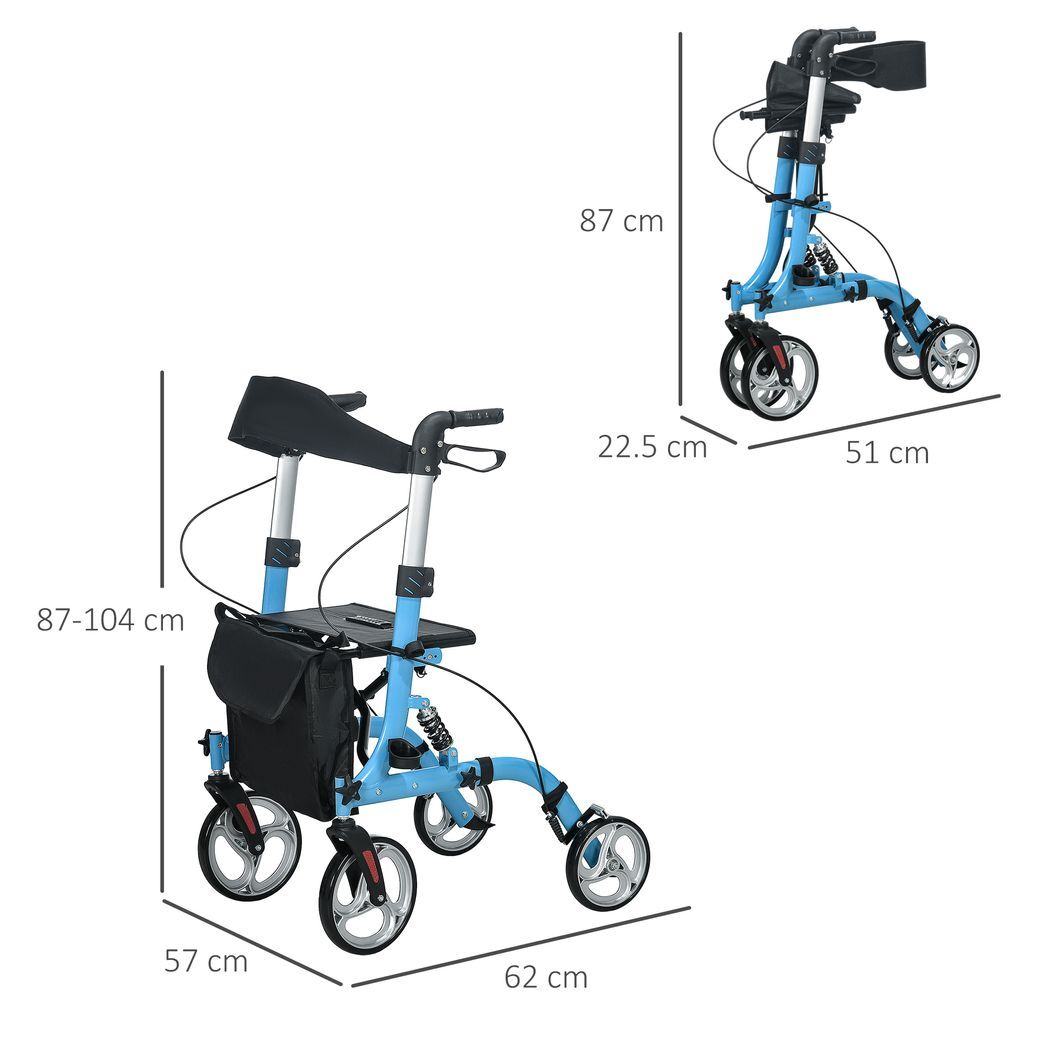 4 Wheel Rollator with Seat Adjustable Mobility Walker with Bag Dual Brakes