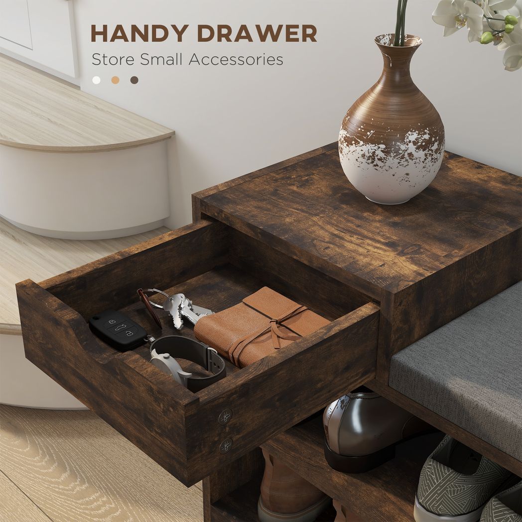 SvvalkaUpholstered Entryway Shoe Bench with Storage Drawer Open Shelf Brown