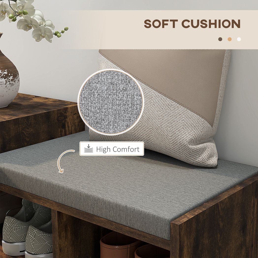 SvvalkaUpholstered Entryway Shoe Bench with Storage Drawer Open Shelf Brown