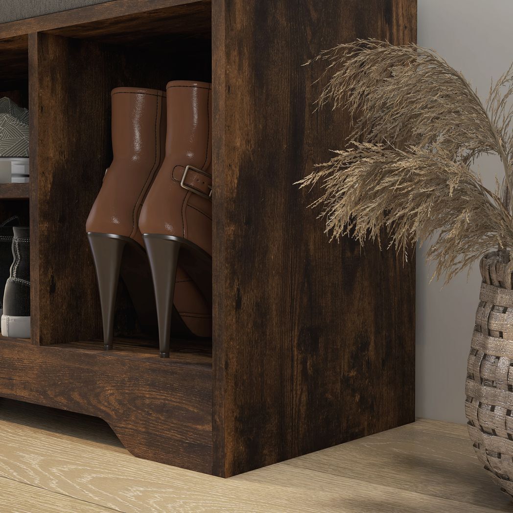 SvvalkaUpholstered Entryway Shoe Bench with Storage Drawer Open Shelf Brown