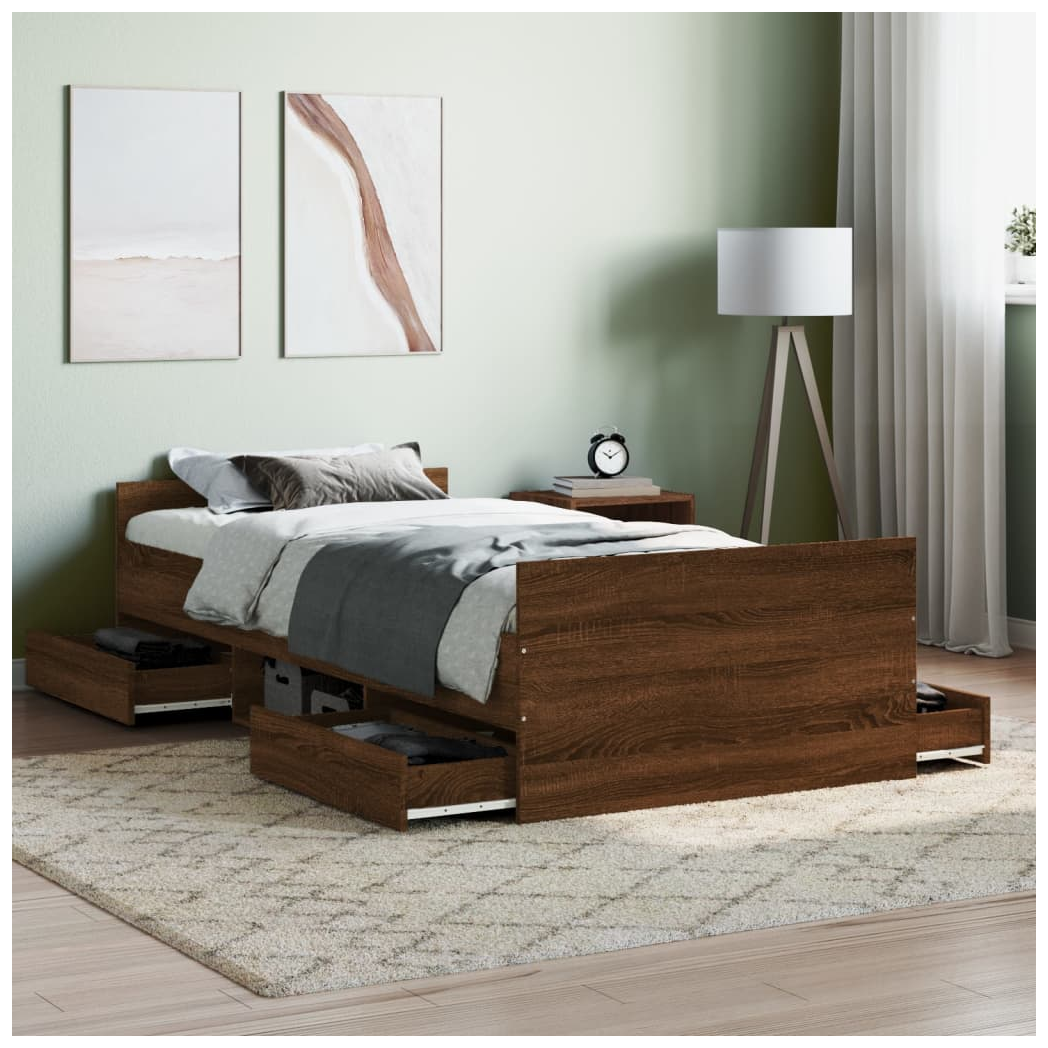 Bed Frame with Headboard and Footboard Brown Oak 90x190 cm Single