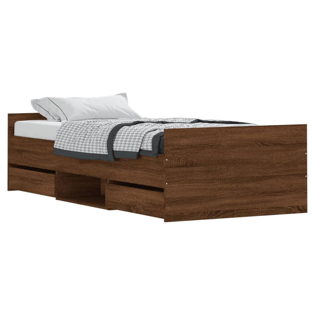 Bed Frame with Headboard and Footboard Brown Oak 90x190 cm Single