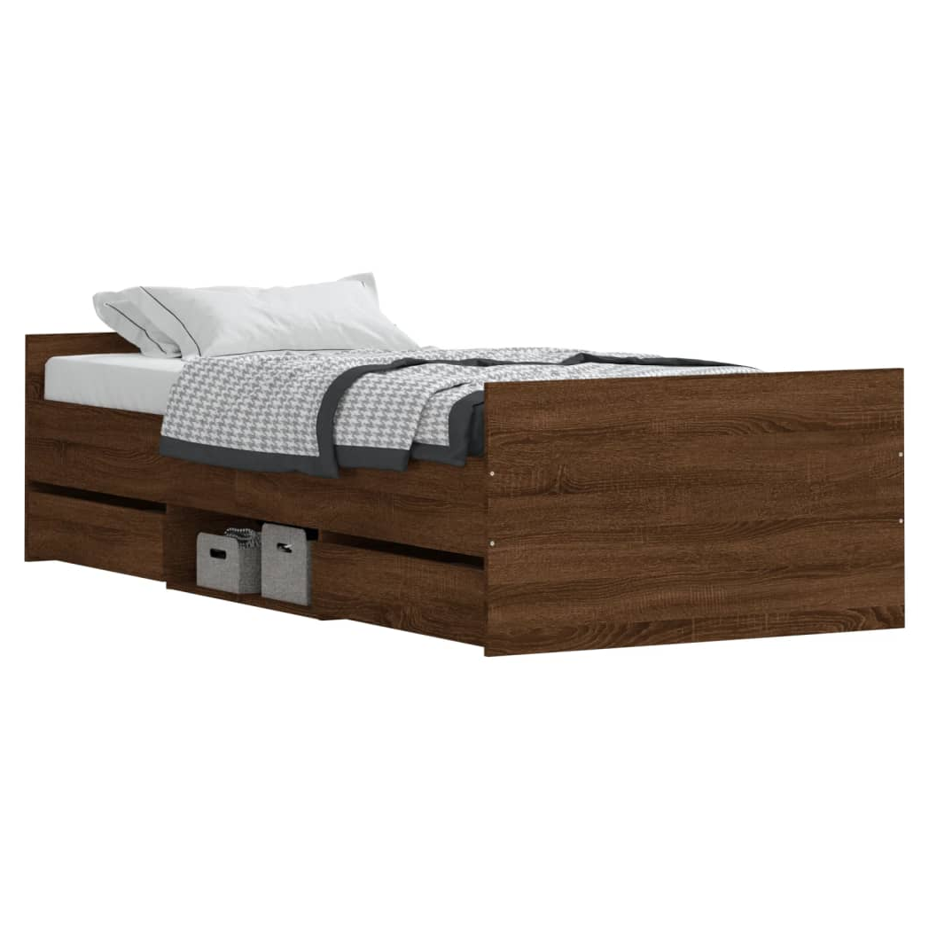 Bed Frame with Headboard and Footboard Brown Oak 90x190 cm Single