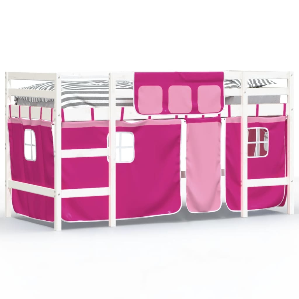 Childrens Loft Bed with Curtains Pink 80x200cm Solid Wood Pine