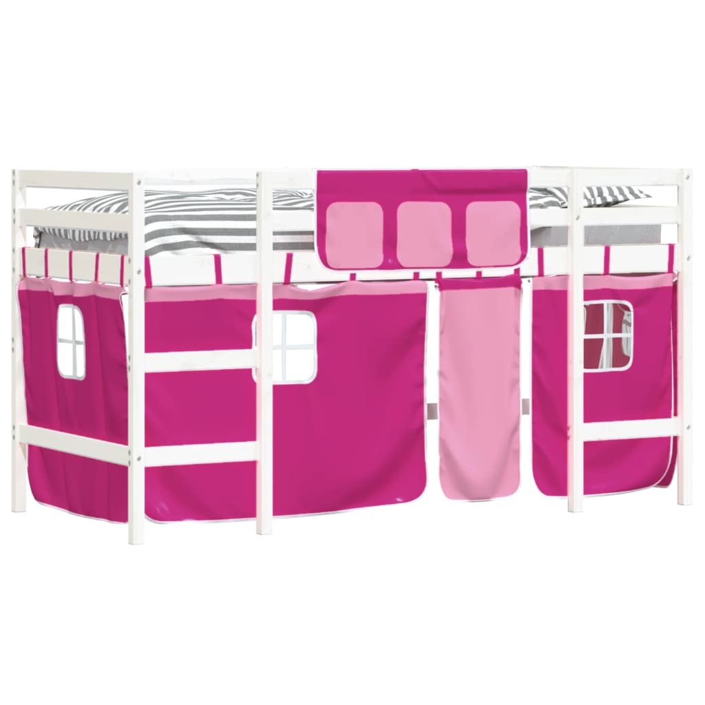 Childrens Loft Bed with Curtains Pink 80x200cm Solid Wood Pine