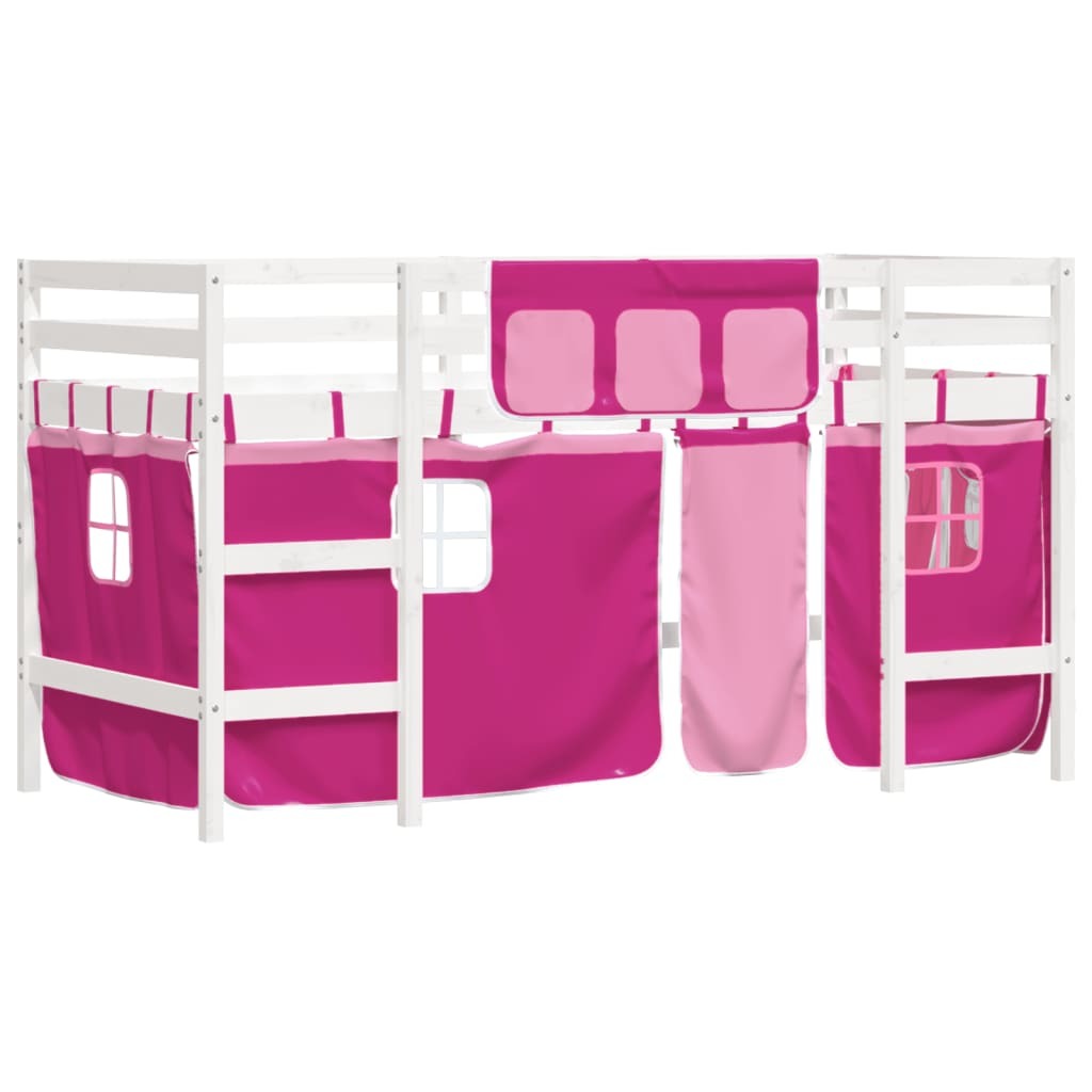 Childrens Loft Bed with Curtains Pink 80x200cm Solid Wood Pine