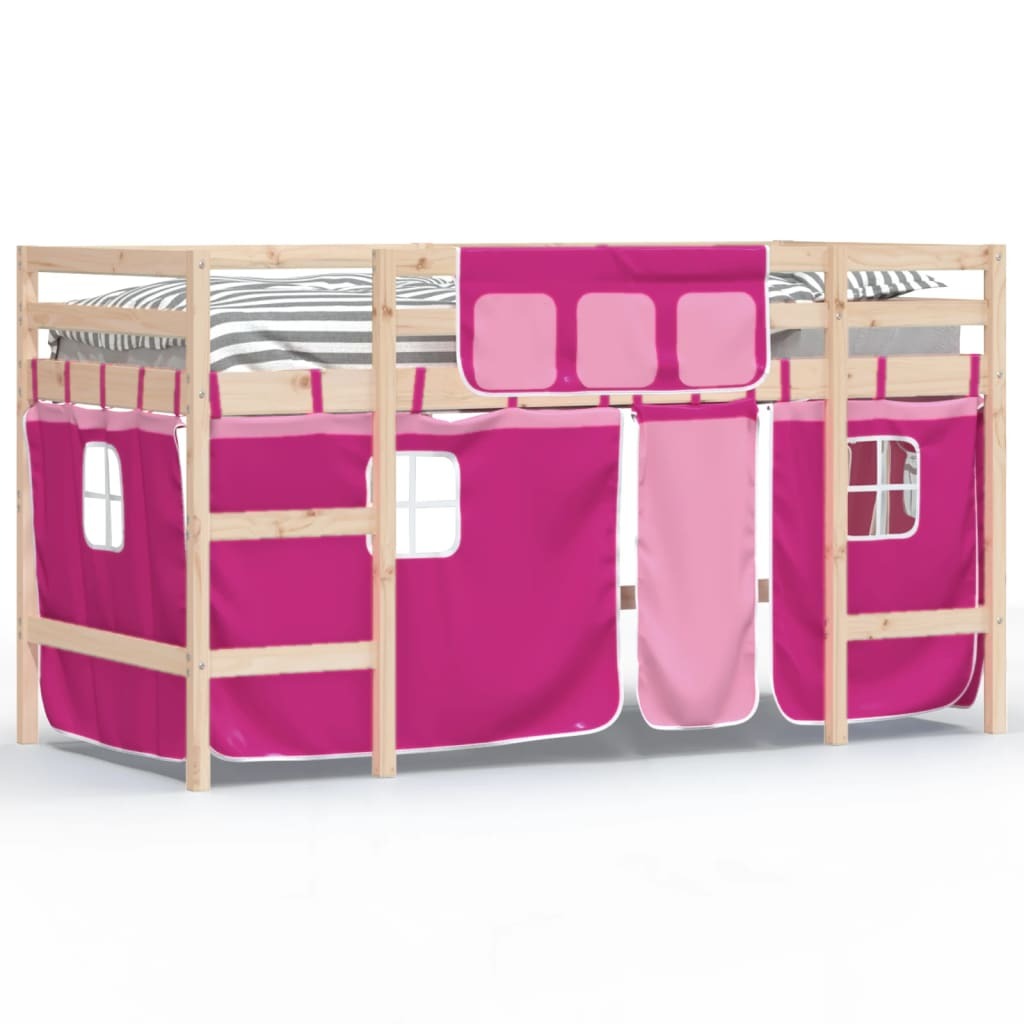 Kids' Loft Bed with Curtains Pink 80x200cm Solid Wood Pine