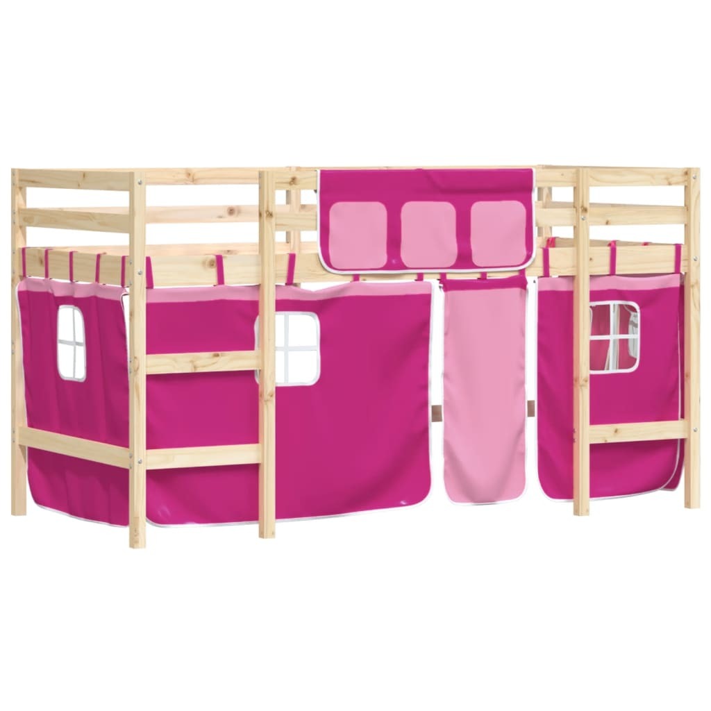 Kids' Loft Bed with Curtains Pink 80x200cm Solid Wood Pine
