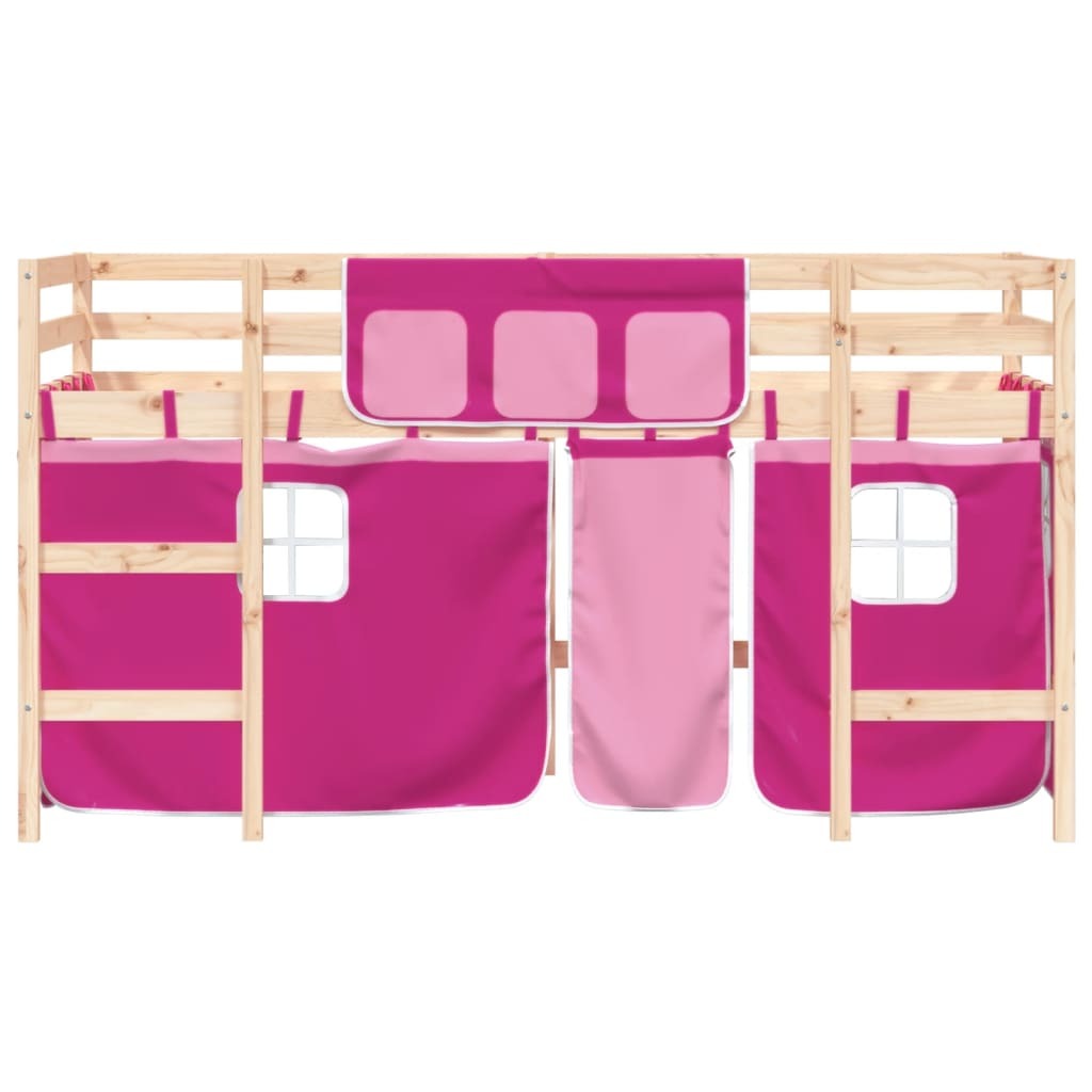 Kids' Loft Bed with Curtains Pink 80x200cm Solid Wood Pine