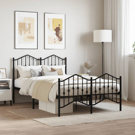 Metal Bed Frame with Headboard and Footboard?Black 120x200 cm