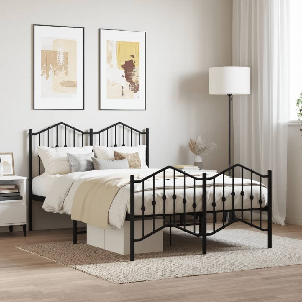 Metal Bed Frame with Headboard and Footboard?Black 120x200 cm