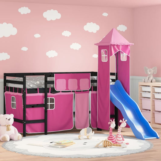 Childrens Loft Bed with Tower Pink 80x200 cm Solid Wood Pine
