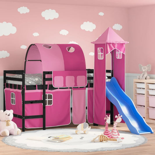 Childrens Loft Bed with Tower Pink 80x200 cm Solid Wood Pine