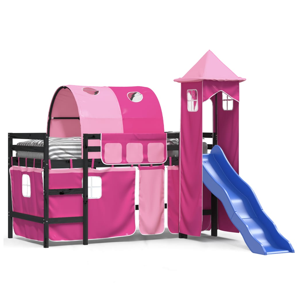 Childrens Loft Bed with Tower Pink 80x200 cm Solid Wood Pine
