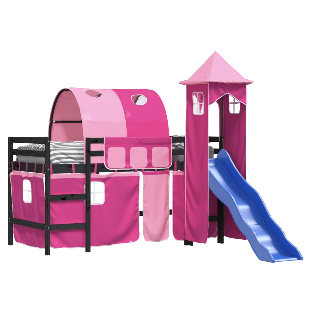 Childrens Loft Bed with Tower Pink 80x200 cm Solid Wood Pine