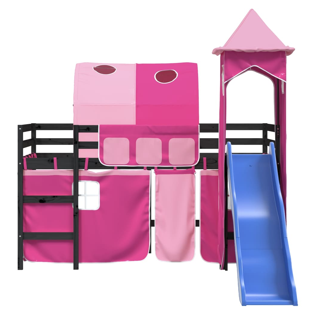 Childrens Loft Bed with Tower Pink 80x200 cm Solid Wood Pine