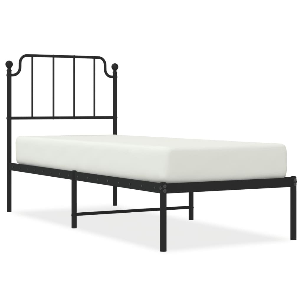 Metal Bed Frame with Headboard Black 80x200 cm