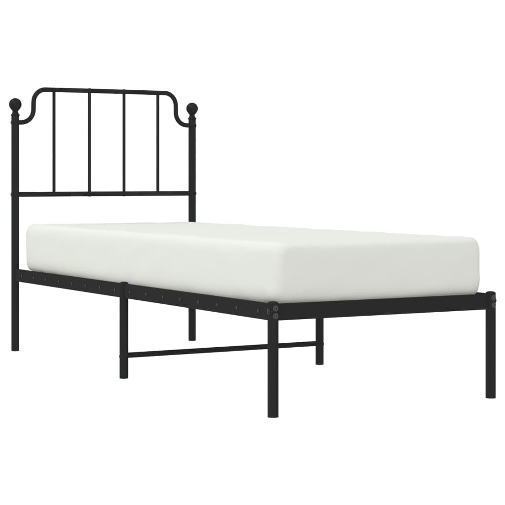 Metal Bed Frame with Headboard Black 80x200 cm