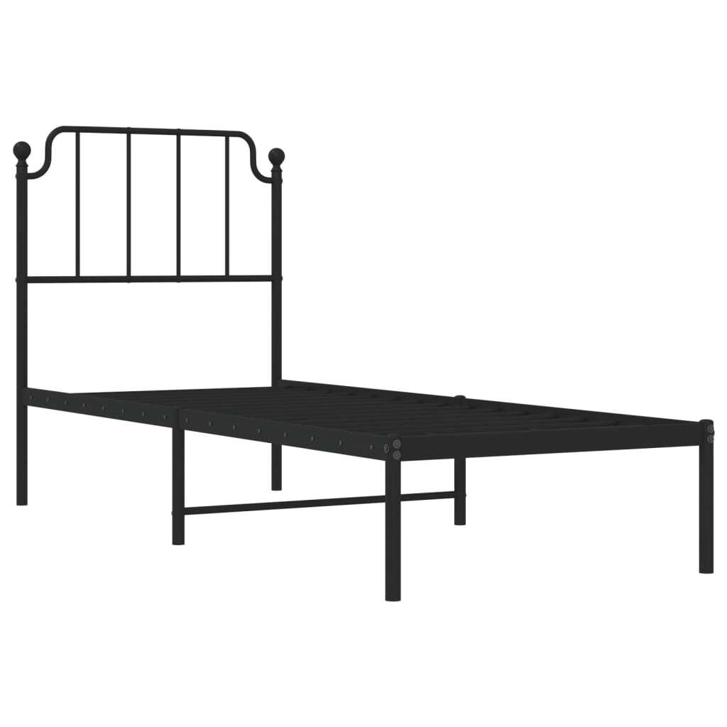 Metal Bed Frame with Headboard Black 80x200 cm