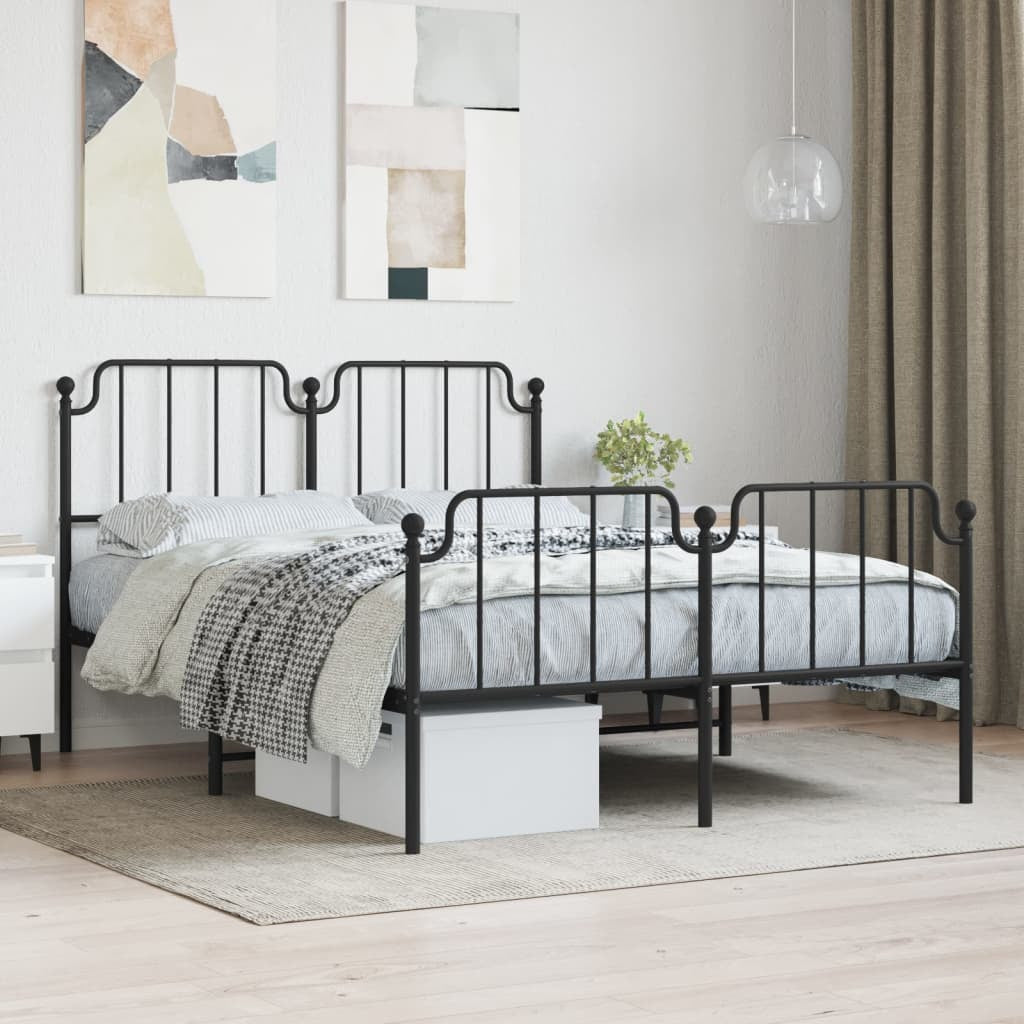 Metal Bed Frame with Headboard and Footboard?Black 140x190 cm