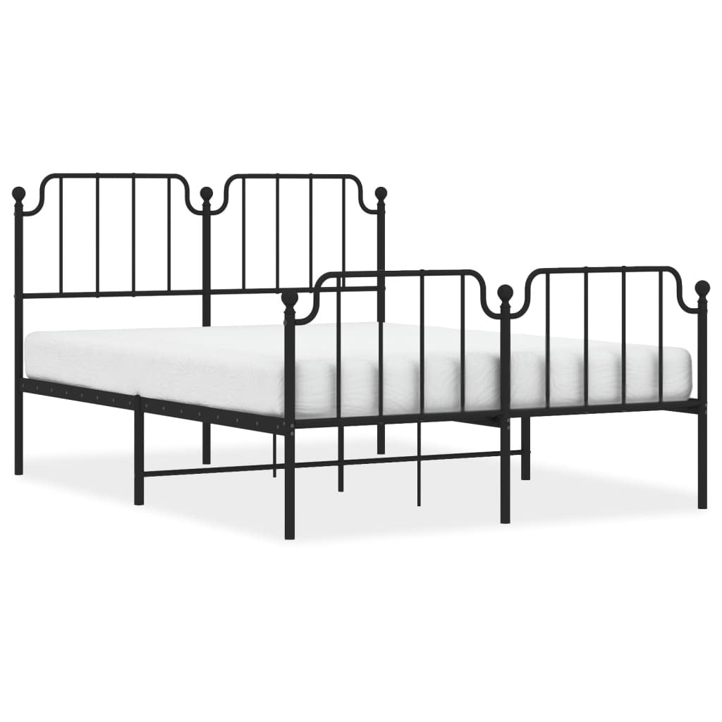 Metal Bed Frame with Headboard and Footboard?Black 140x190 cm