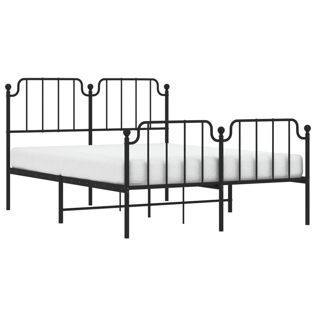 Metal Bed Frame with Headboard and Footboard?Black 140x190 cm