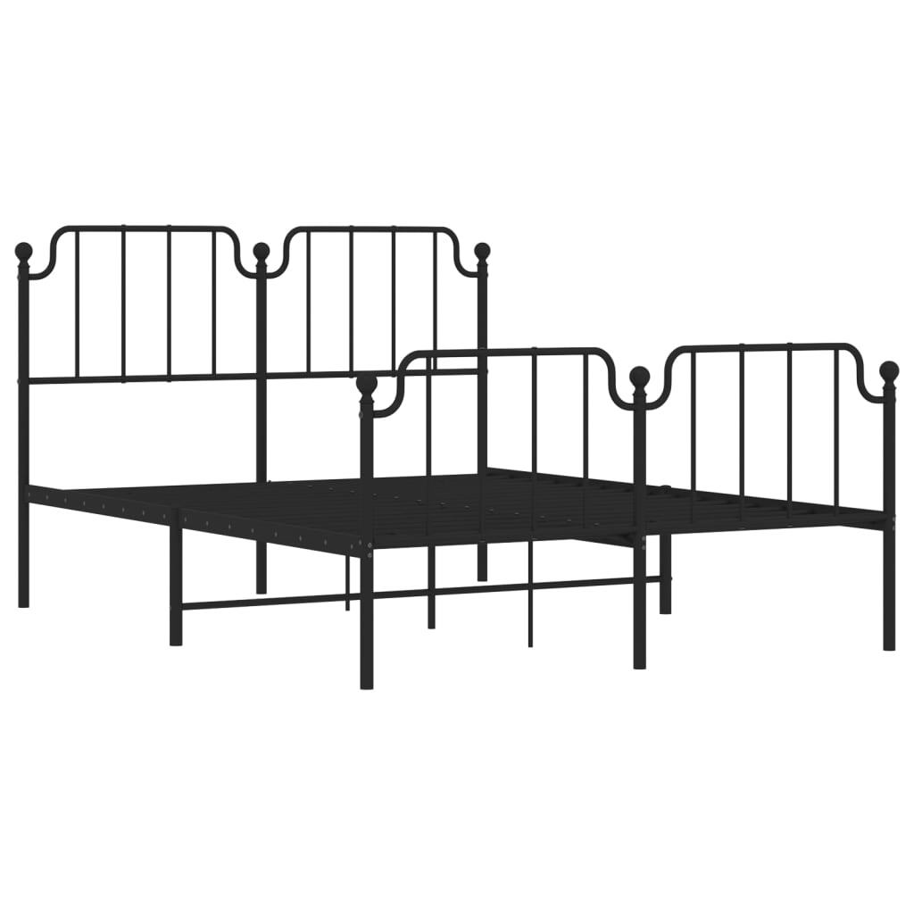 Metal Bed Frame with Headboard and Footboard?Black 140x190 cm