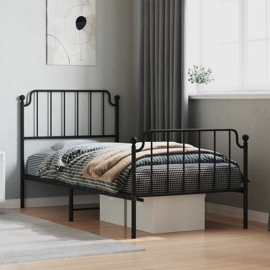 Metal Bed Frame with Headboard and Footboard?Black 90x200 cm