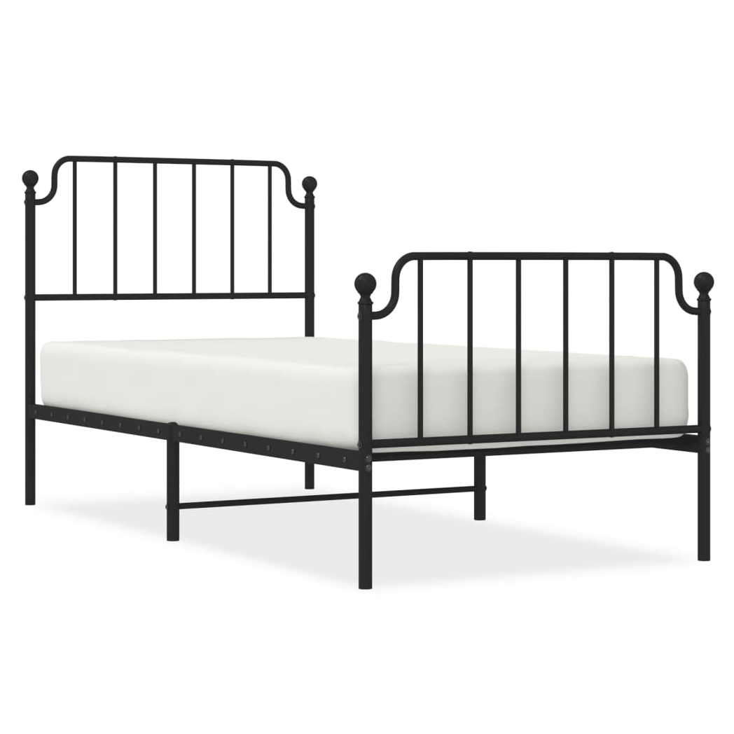 Metal Bed Frame with Headboard and Footboard?Black 90x200 cm