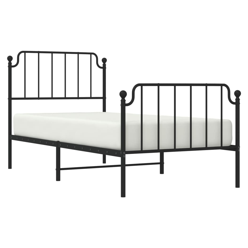 Metal Bed Frame with Headboard and Footboard?Black 90x200 cm