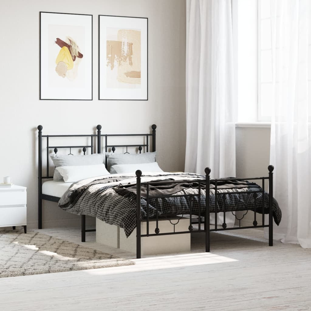 Metal Bed Frame with Headboard and Footboard Black 120x200 cm