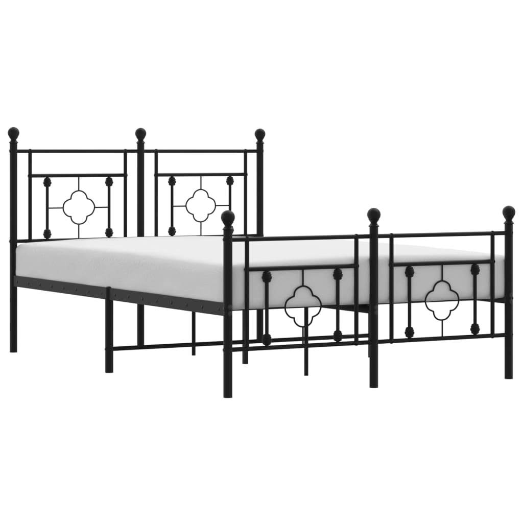 Metal Bed Frame with Headboard and Footboard Black 120x200 cm
