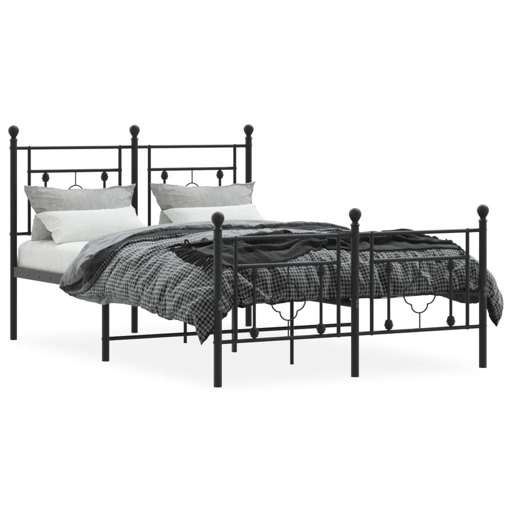 Metal Bed Frame with Headboard and Footboard Black 120x200 cm