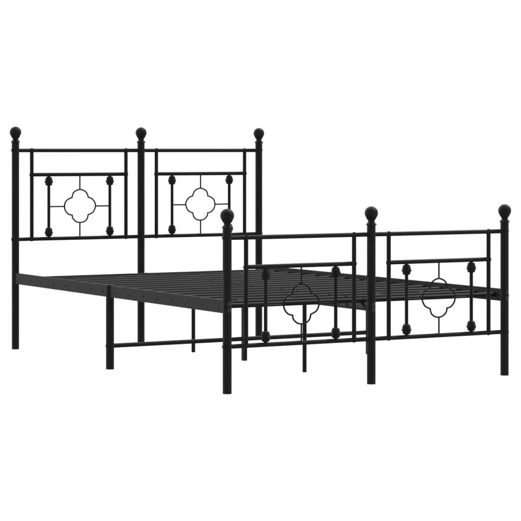 Metal Bed Frame with Headboard and Footboard Black 120x200 cm