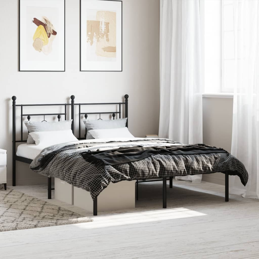Metal Bed Frame with Headboard Black 140x190 cm