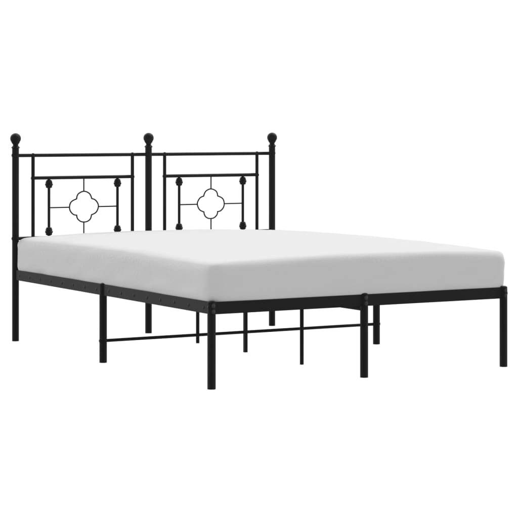 Metal Bed Frame with Headboard Black 140x190 cm